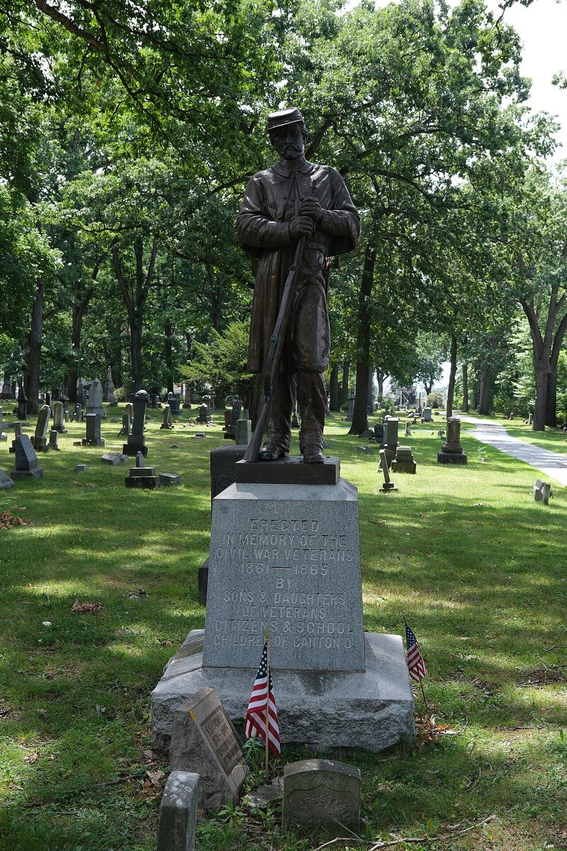 Civil War veteran memorial at historic cemetery